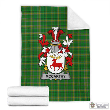 McCarthy Irish Clan Tartan Blanket with Coat of Arms X-Large 59 x 79 inches 150 x 200 cm - Tartan Vibes Clothing