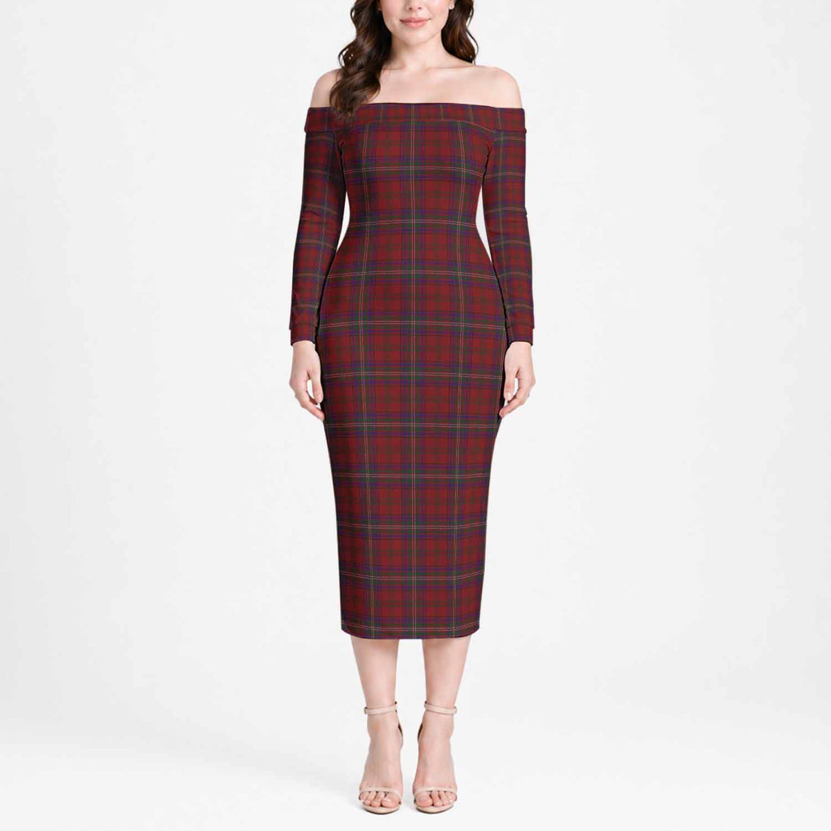 McClure Tartan Off Shoulder Long Sleeve Dress Women's Dress Long Sleeve - Tartan Vibes Clothing
