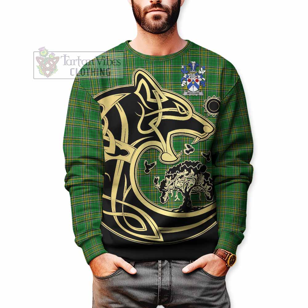McClure Irish Tartan Sweatshirt with Coat of Arms Celtic Wolf Style - Tartan Vibes Clothing