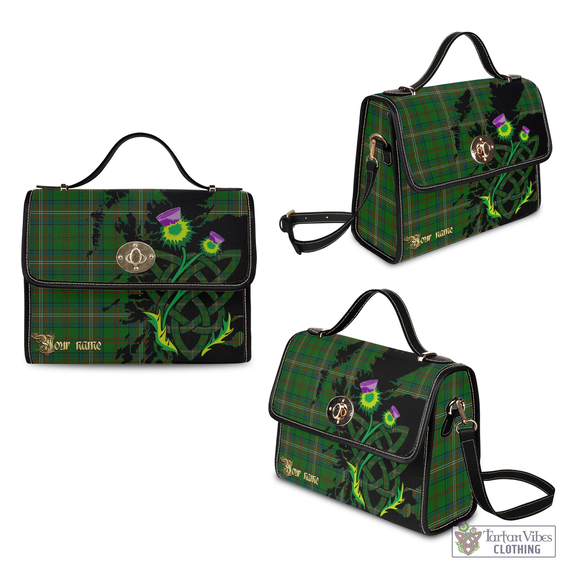 Tartan Vibes Clothing McClure Hunting Tartan Waterproof Canvas Bag with Scotland Map and Thistle Celtic Accents