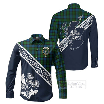 McCoy Tartan Long Sleeve Button Shirt Featuring Thistle and Scotland Map