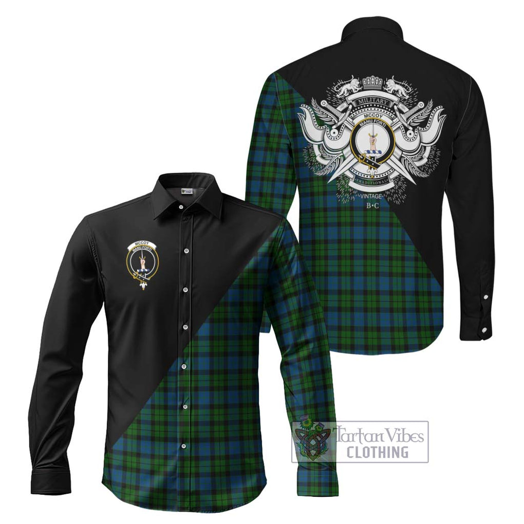 McCoy Tartan Long Sleeve Button Shirt with Family Crest and Military Logo Style Men's Shirt S - Tartanvibesclothing Shop