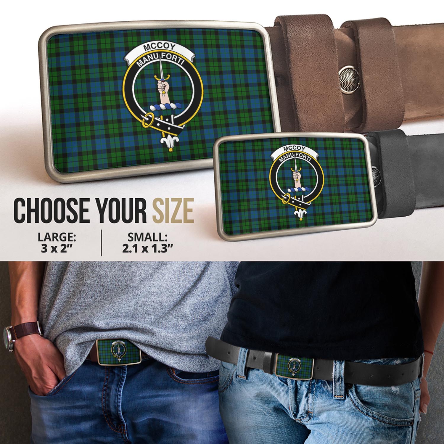 McCoy Tartan Belt Buckles with Family Crest - Tartan Vibes Clothing