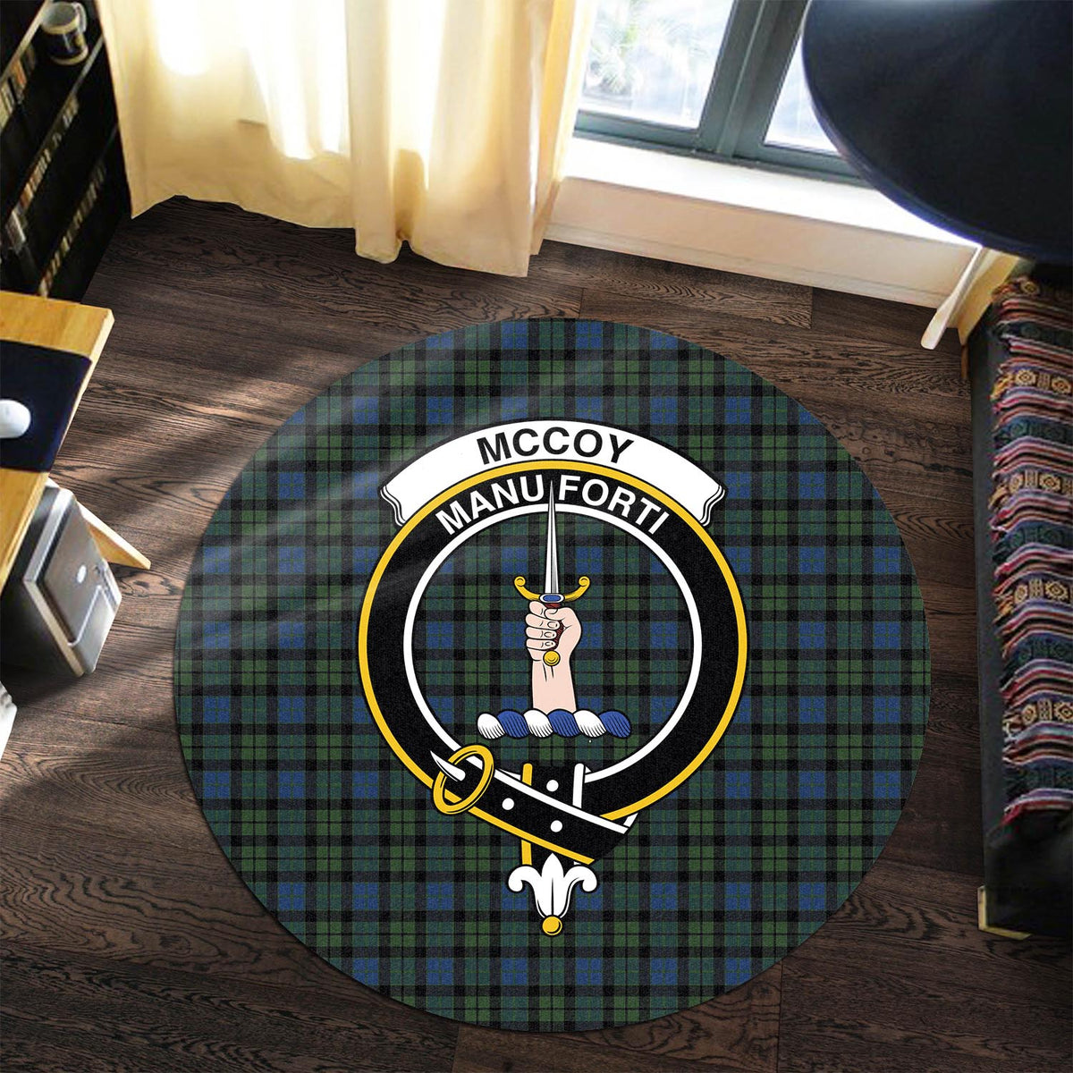 McCoy Tartan Round Rug with Family Crest Premium Round Rug - Tartan Vibes Clothing