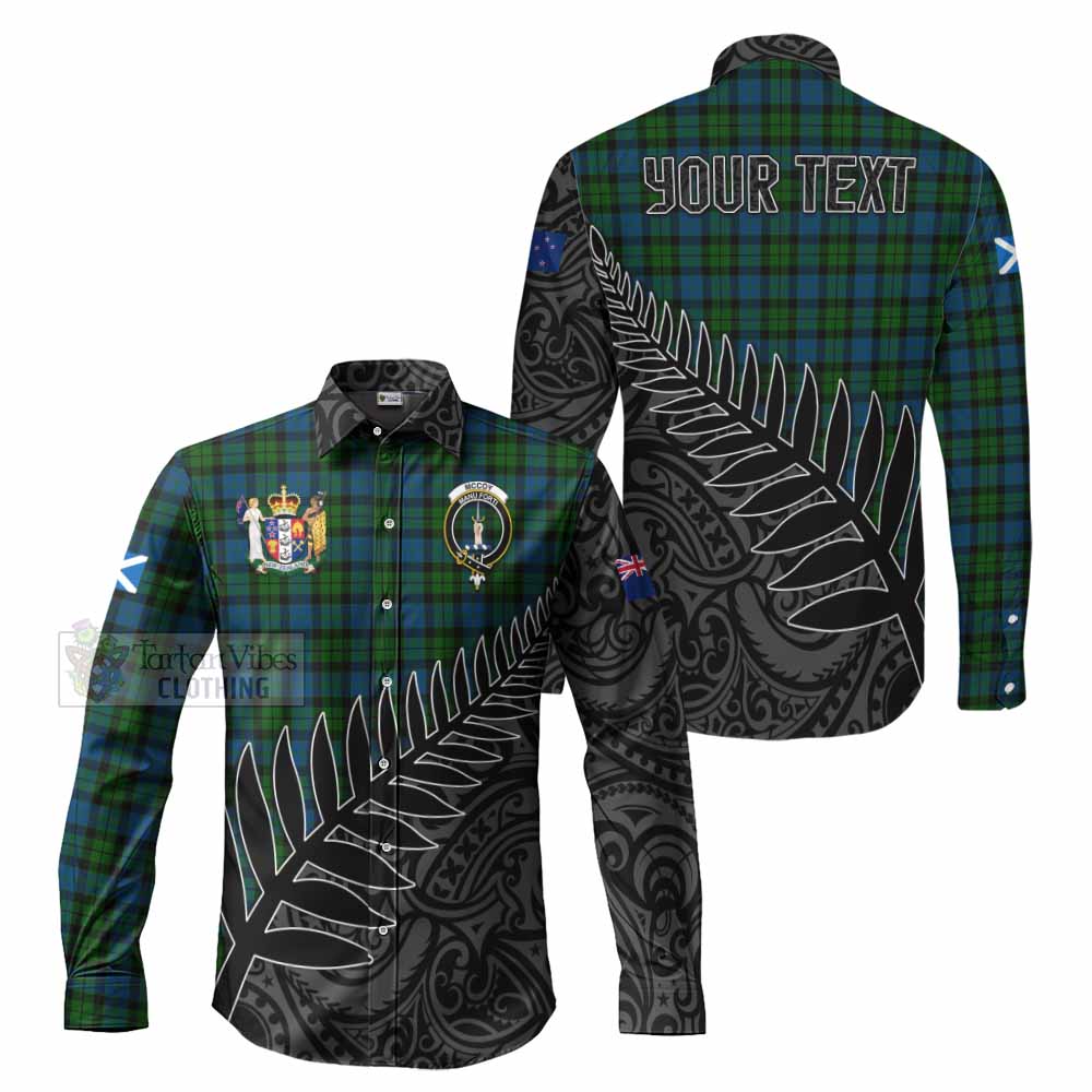 Tartan Vibes Clothing McCoy Crest Tartan Long Sleeve Button Shirt with New Zealand Silver Fern Half Style