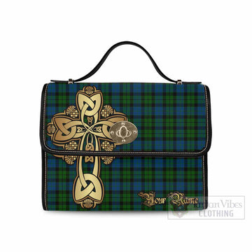 McCoy Tartan Waterproof Canvas Bag Golden Thistle Celtic Cross Style Black Leather Strap One Size 10.5*20*27cm - Tartan Vibes Clothing