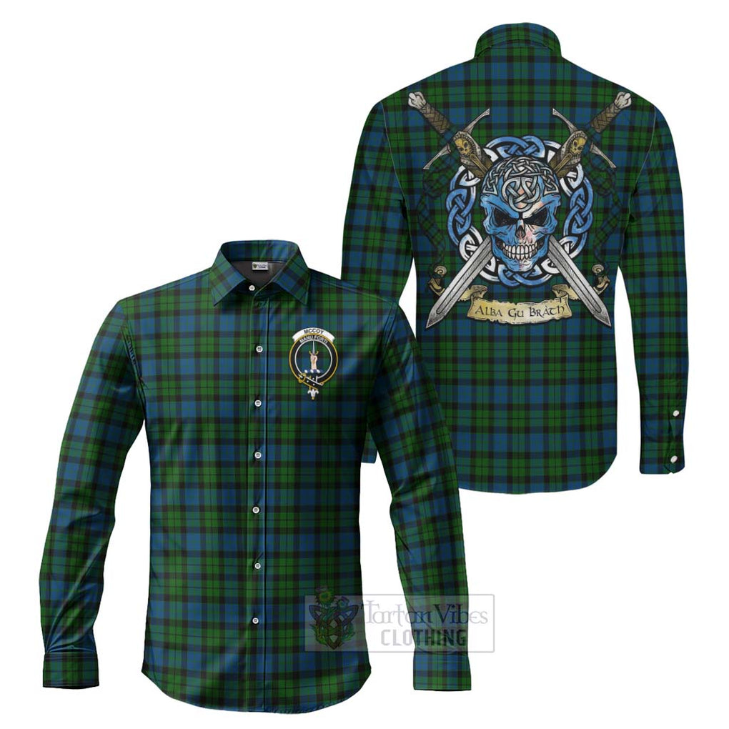 Tartan Vibes Clothing McCoy Tartan Long Sleeve Button Shirt with Family Crest Celtic Skull Style