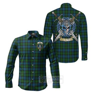 McCoy Tartan Long Sleeve Button Shirt with Family Crest Celtic Skull Style