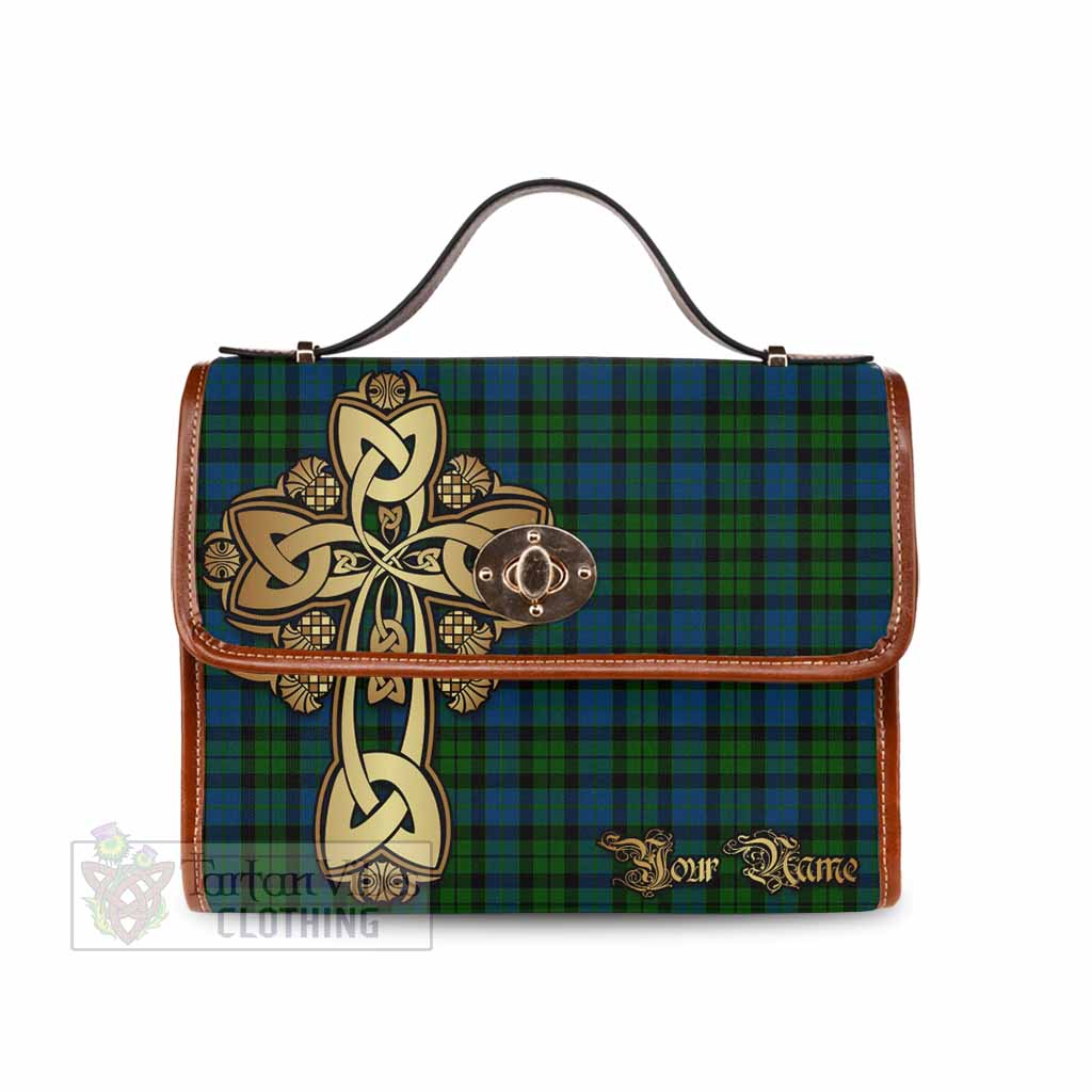 McCoy Tartan Waterproof Canvas Bag Golden Thistle Celtic Cross Style Brown Leather Strap One Size 10.5*20*27cm - Tartan Vibes Clothing