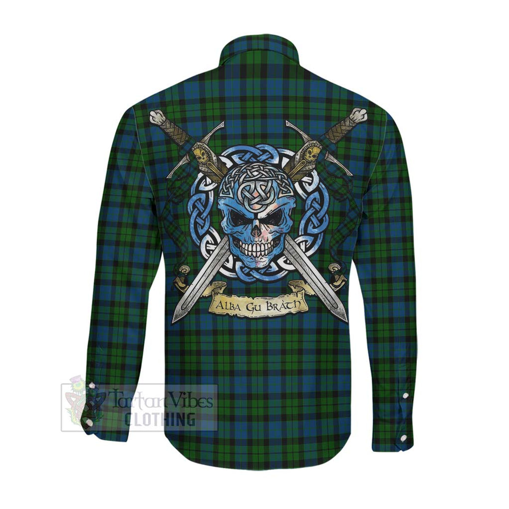 Tartan Vibes Clothing McCoy Tartan Long Sleeve Button Shirt with Family Crest Celtic Skull Style