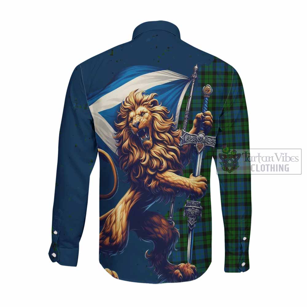 Tartan Vibes Clothing McCoy Tartan Family Crest Long Sleeve Button Shirt with Scottish Majestic Lion