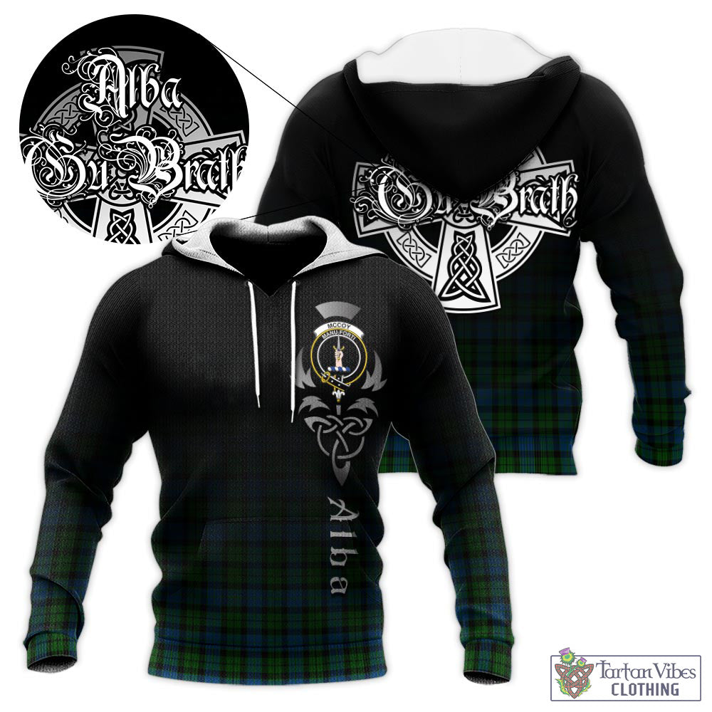 Tartan Vibes Clothing McCoy Tartan Knitted Hoodie Featuring Alba Gu Brath Family Crest Celtic Inspired