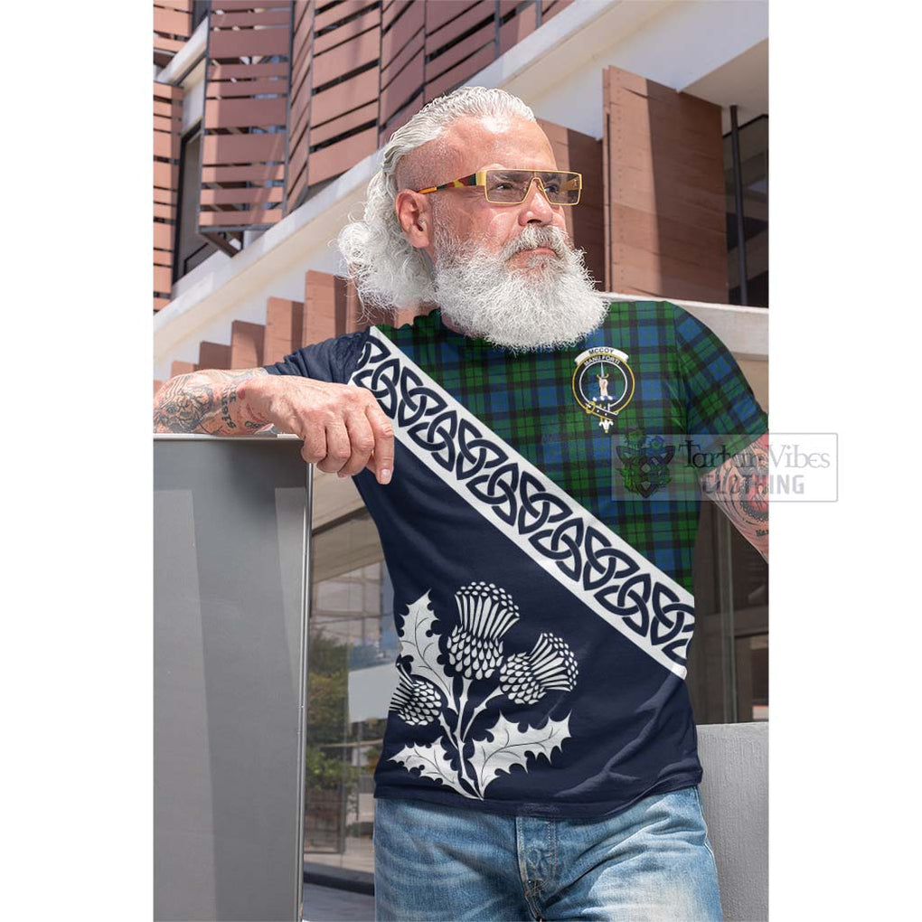McCoy Tartan Cotton T-shirt Featuring Thistle and Scotland Map - Tartan Vibes Clothing