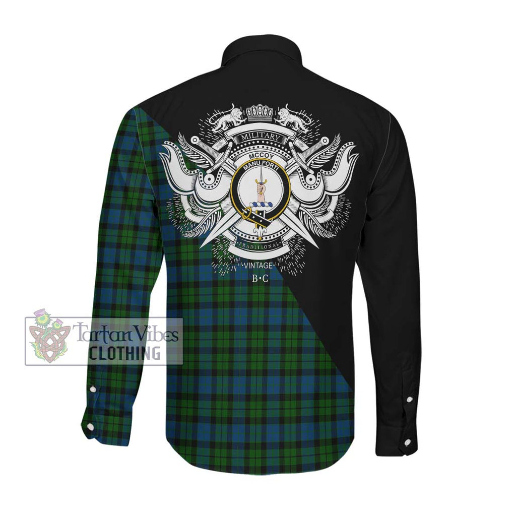 McCoy Tartan Long Sleeve Button Shirt with Family Crest and Military Logo Style Men's Shirt - Tartanvibesclothing Shop