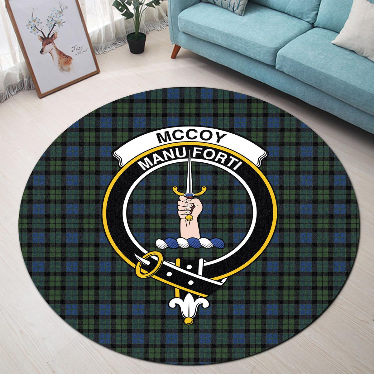 McCoy Tartan Round Rug with Family Crest - Tartan Vibes Clothing