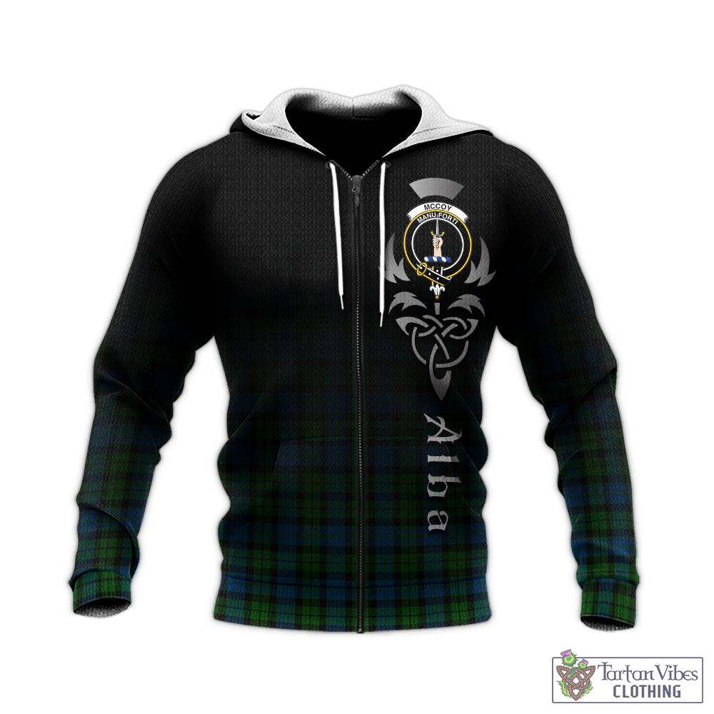 Tartan Vibes Clothing McCoy Tartan Knitted Hoodie Featuring Alba Gu Brath Family Crest Celtic Inspired