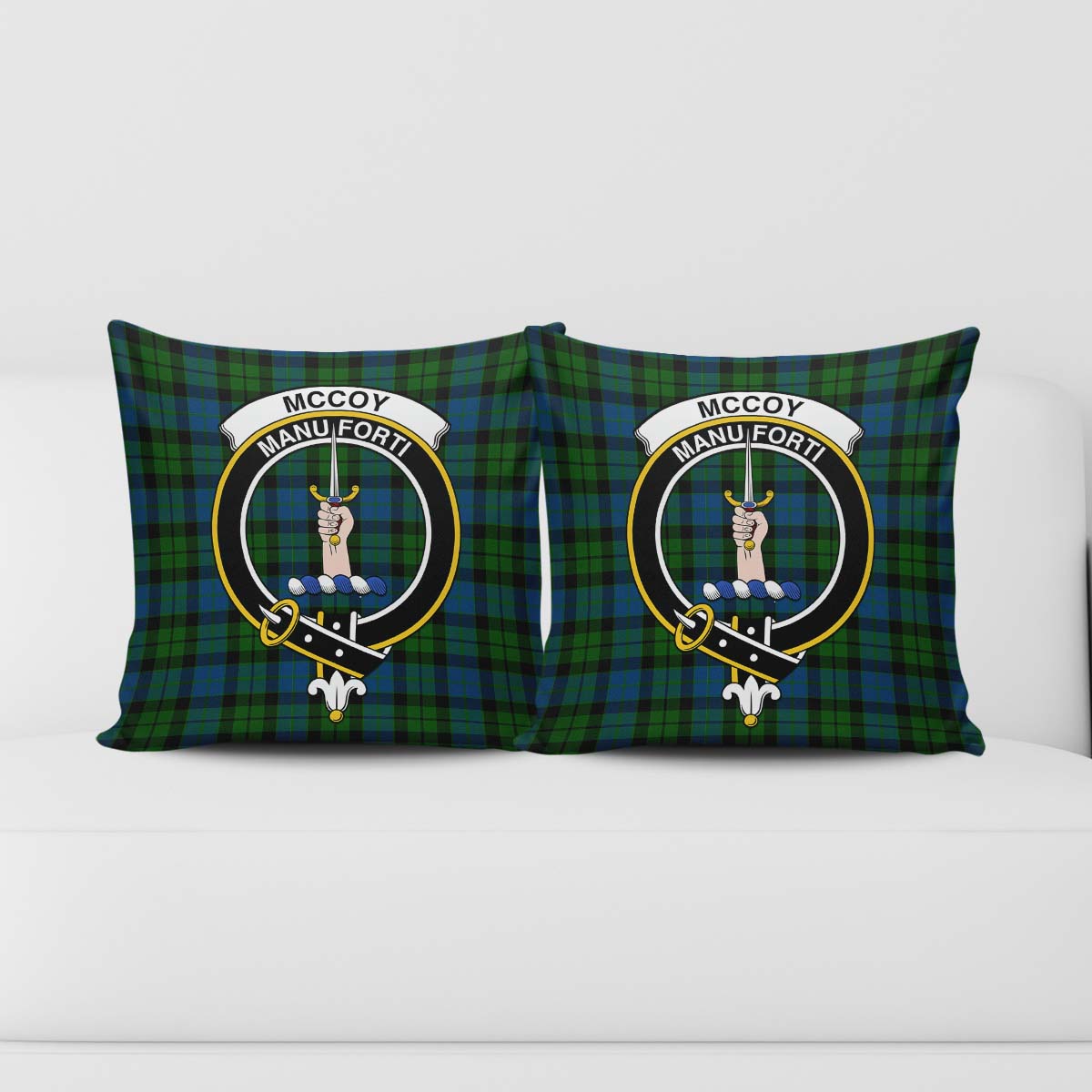 McCoy Tartan Pillow Cover with Family Crest - Tartanvibesclothing