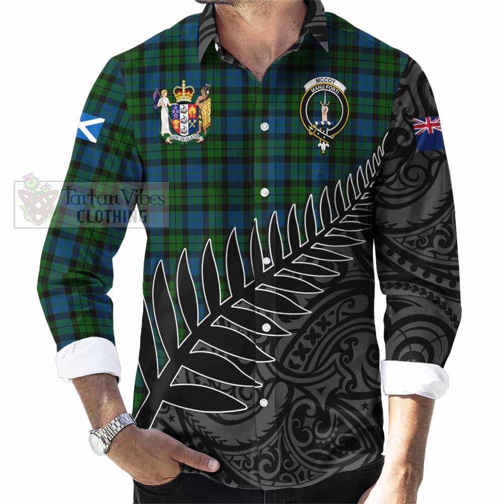 Tartan Vibes Clothing McCoy Crest Tartan Long Sleeve Button Shirt with New Zealand Silver Fern Half Style