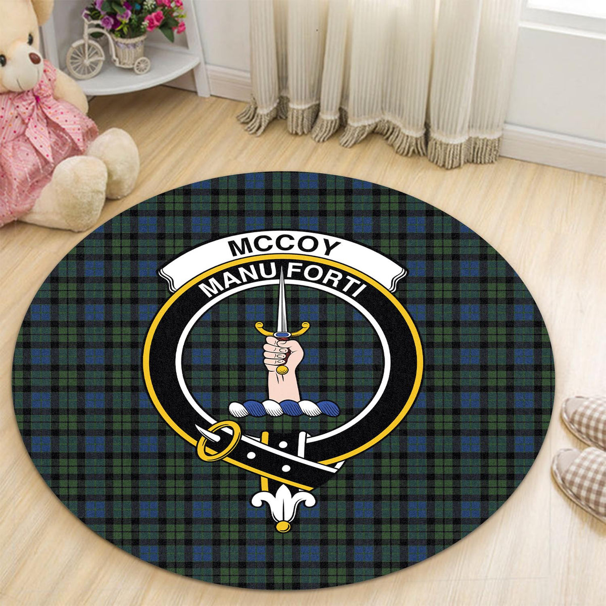 McCoy Tartan Round Rug with Family Crest - Tartan Vibes Clothing