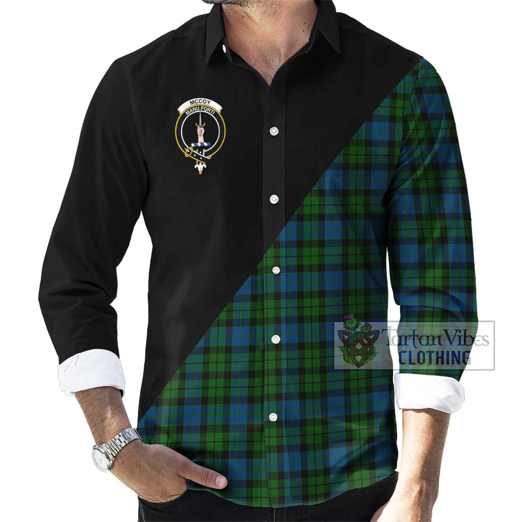 McCoy Tartan Long Sleeve Button Shirt with Family Crest and Military Logo Style - Tartanvibesclothing Shop