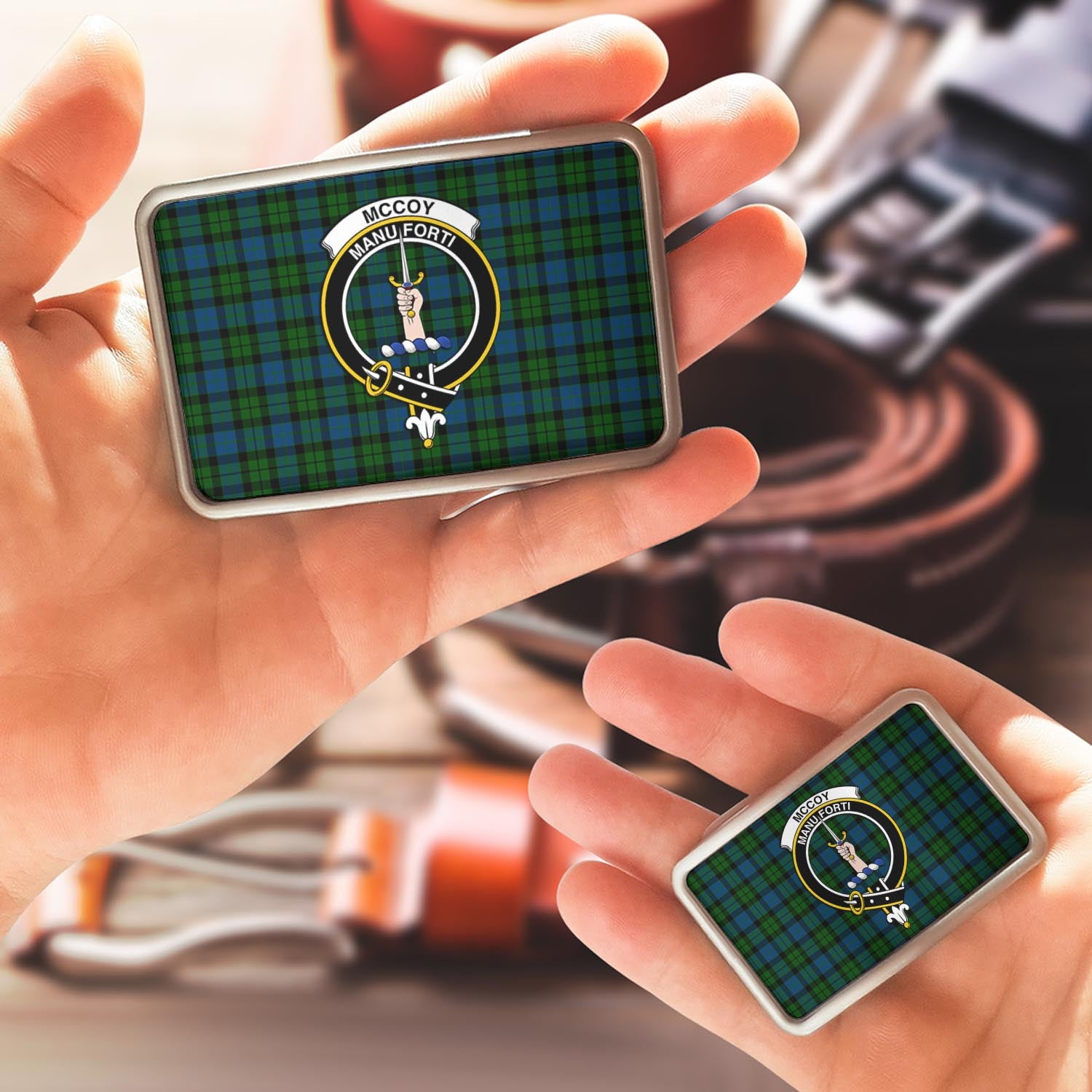 McCoy Tartan Belt Buckles with Family Crest - Tartan Vibes Clothing