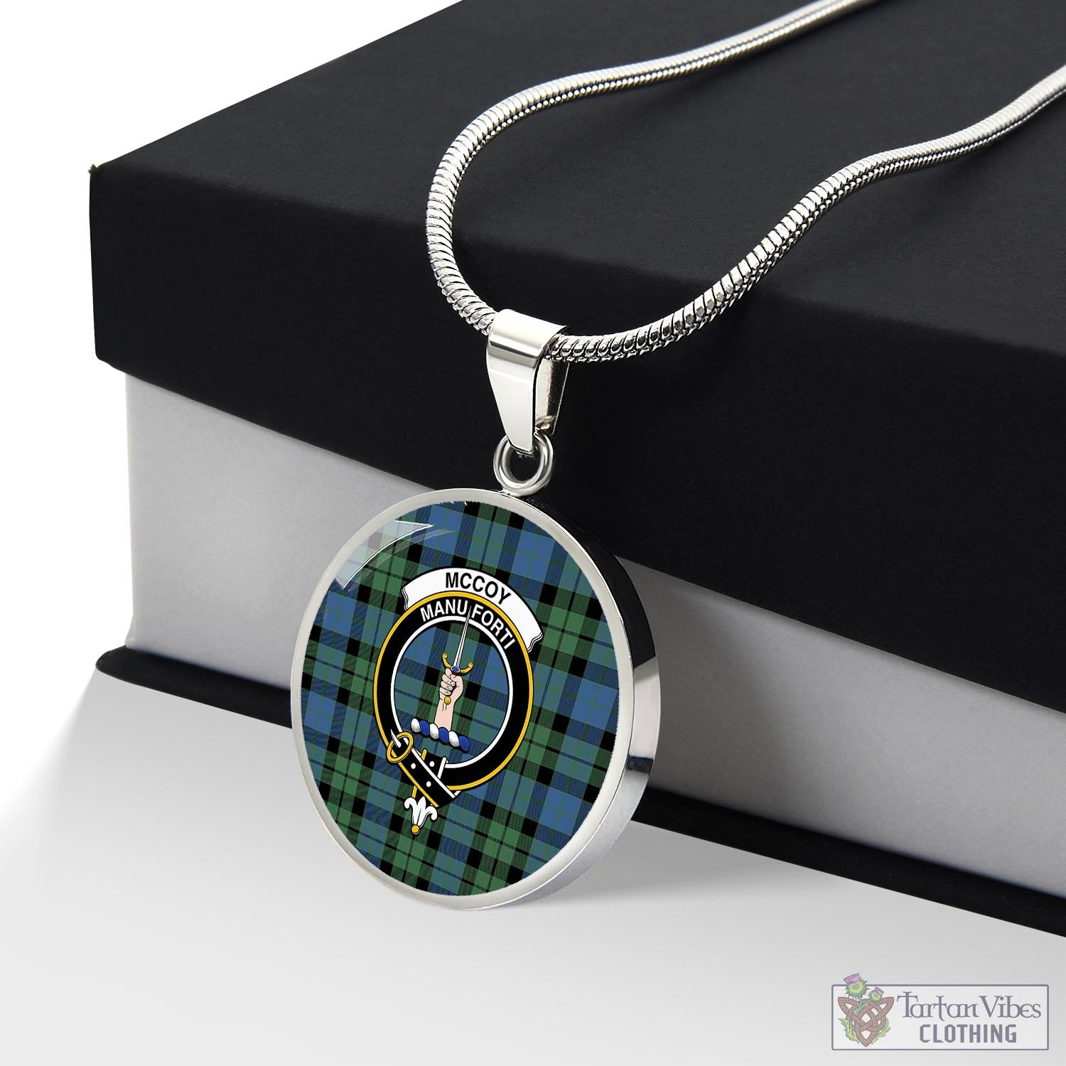 Tartan Vibes Clothing McCoy Ancient Tartan Circle Necklace with Family Crest