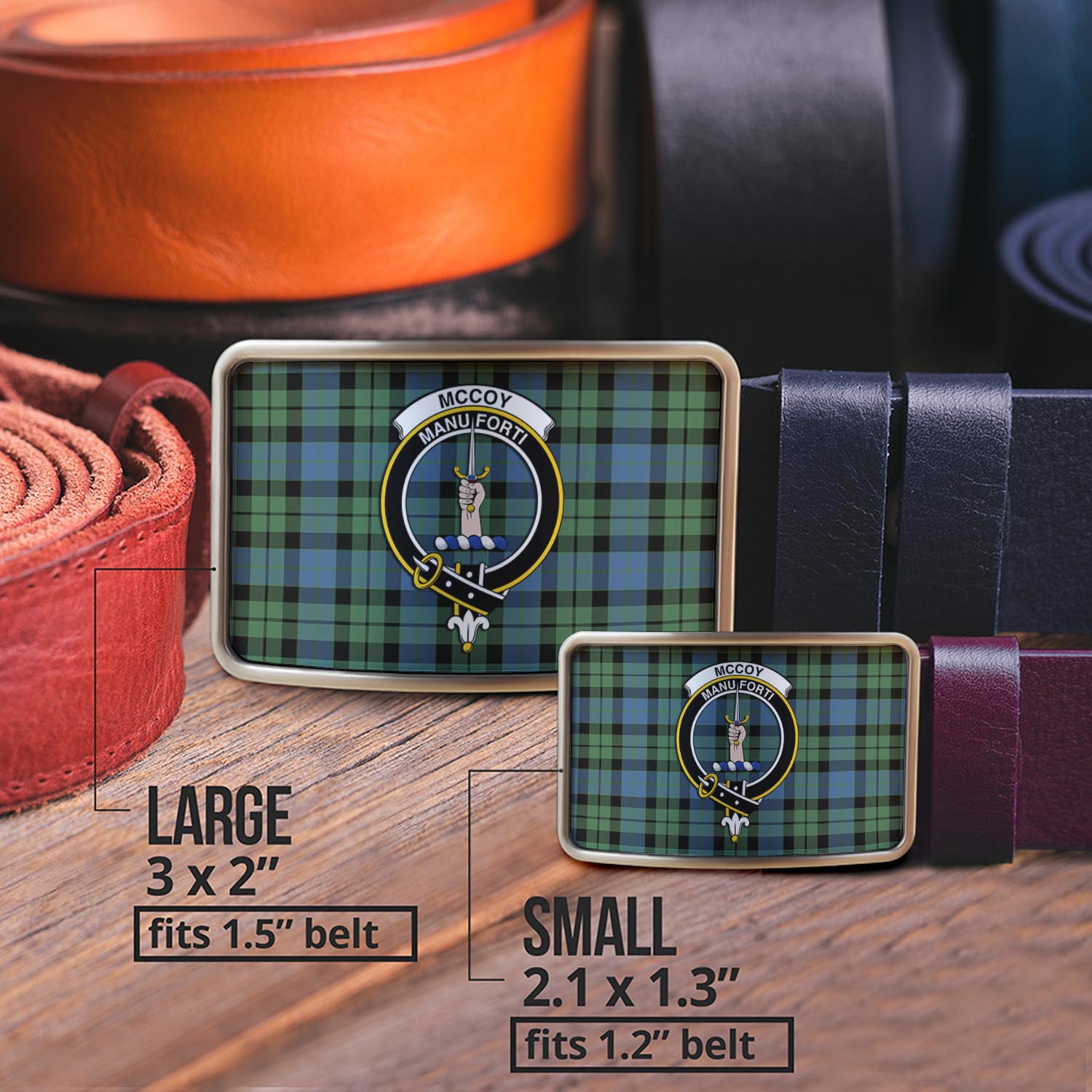 McCoy Ancient Tartan Belt Buckles with Family Crest - Tartan Vibes Clothing