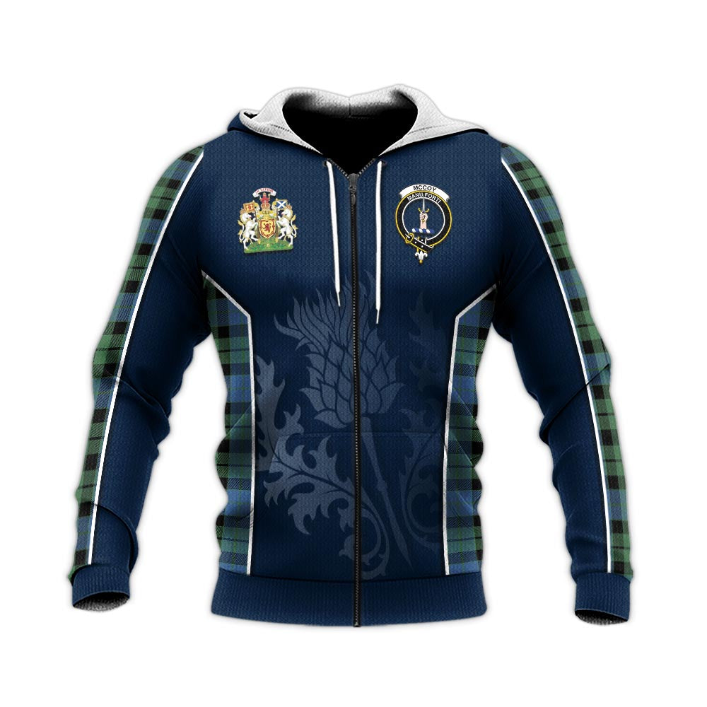 Tartan Vibes Clothing McCoy Ancient Tartan Knitted Hoodie with Family Crest and Scottish Thistle Vibes Sport Style