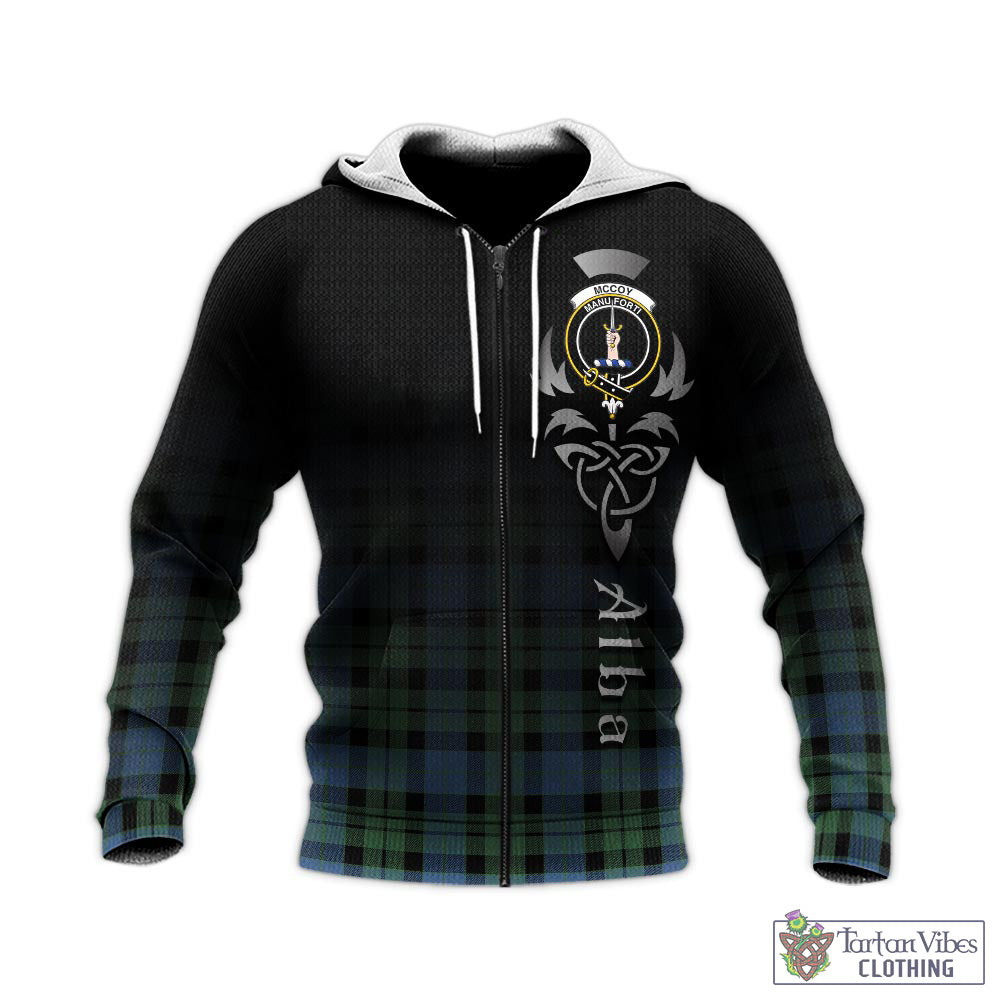 Tartan Vibes Clothing McCoy Ancient Tartan Knitted Hoodie Featuring Alba Gu Brath Family Crest Celtic Inspired