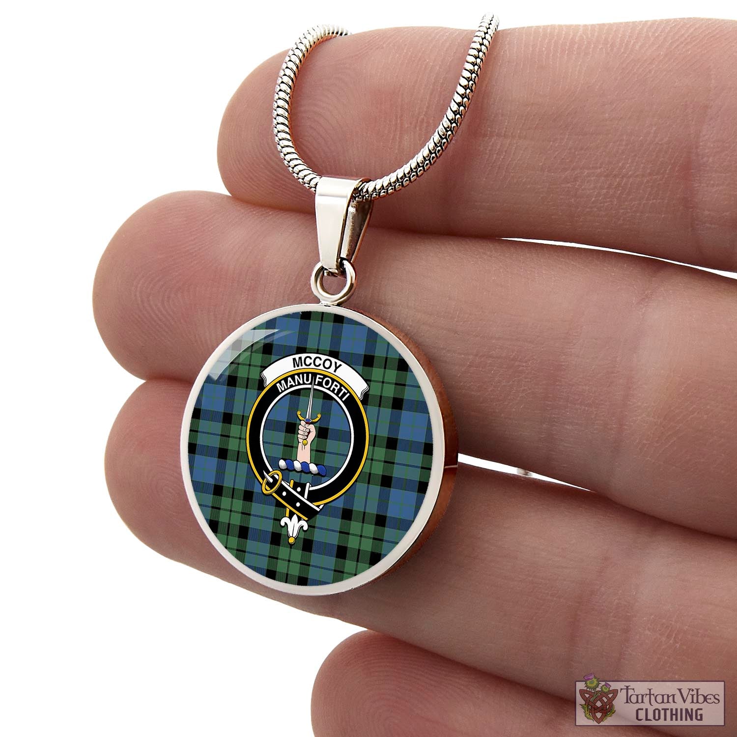 Tartan Vibes Clothing McCoy Ancient Tartan Circle Necklace with Family Crest