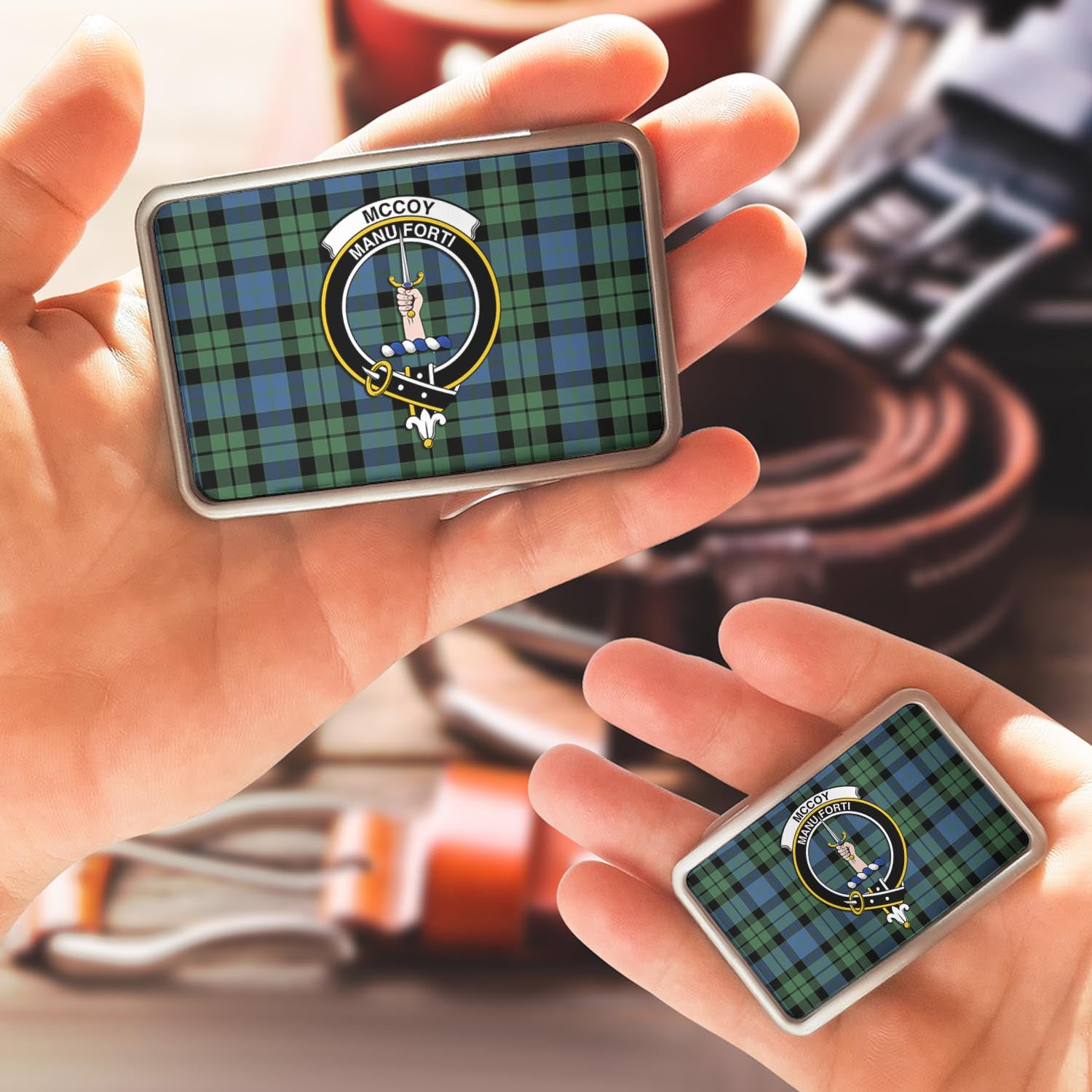 McCoy Ancient Tartan Belt Buckles with Family Crest - Tartan Vibes Clothing