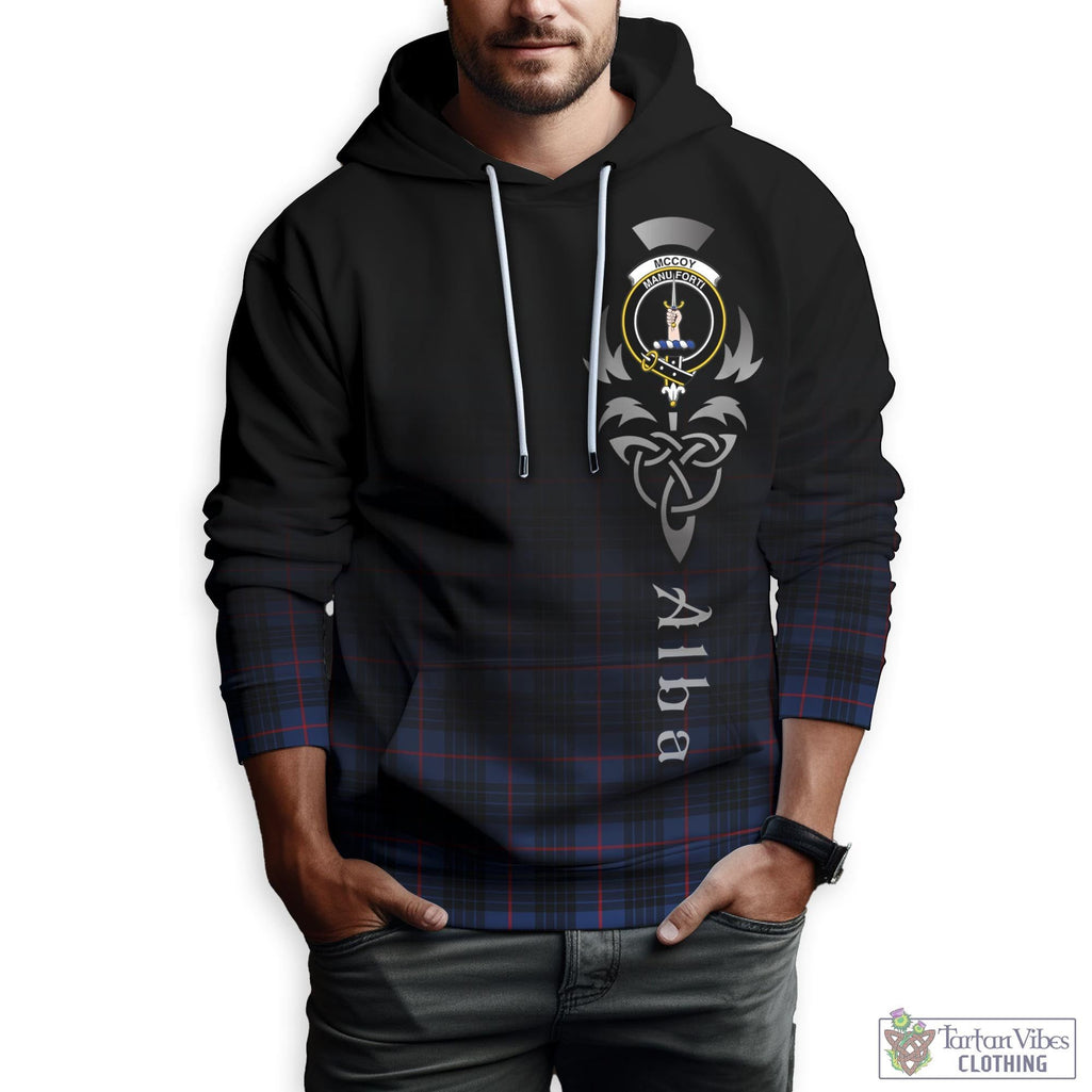 Tartan Vibes Clothing McCoy Blue Tartan Hoodie Featuring Alba Gu Brath Family Crest Celtic Inspired