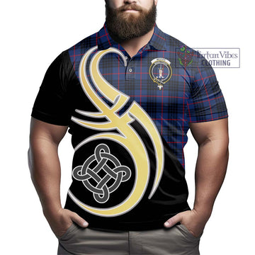 McCoy Blue Tartan Polo Shirt with Family Crest and Celtic Symbol Style