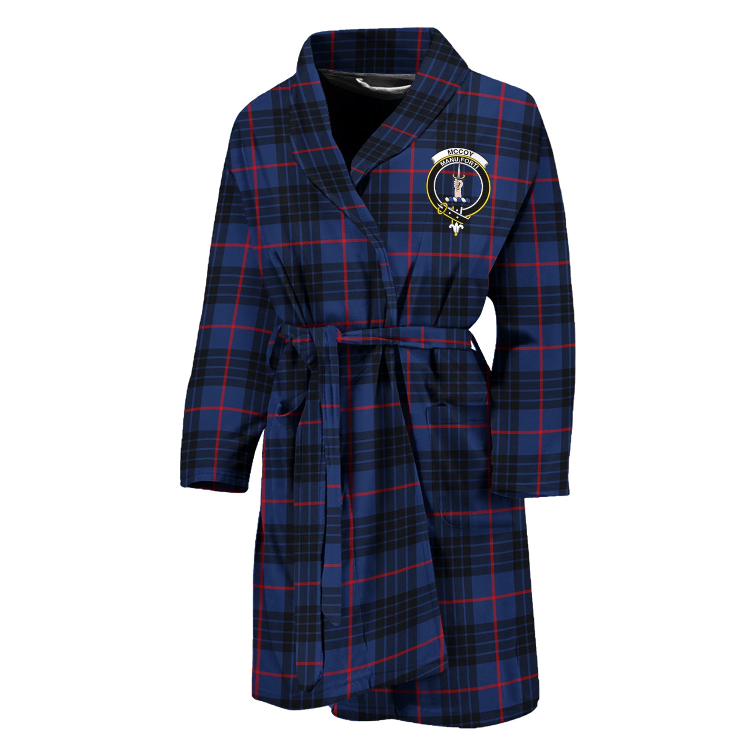 McCoy Blue Tartan Bathrobe with Family Crest Unisex M - Tartan Vibes Clothing