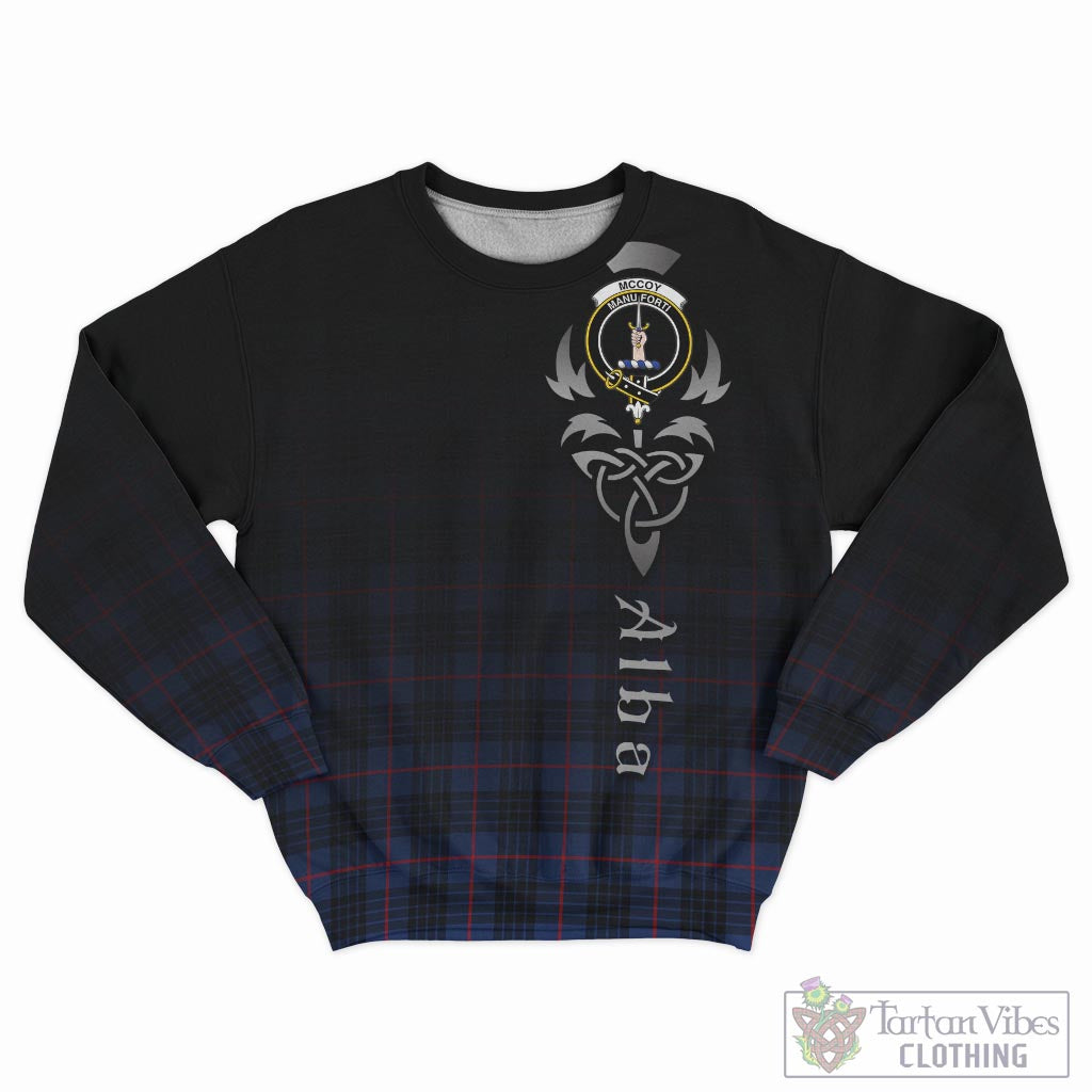 Tartan Vibes Clothing McCoy Blue Tartan Sweatshirt Featuring Alba Gu Brath Family Crest Celtic Inspired