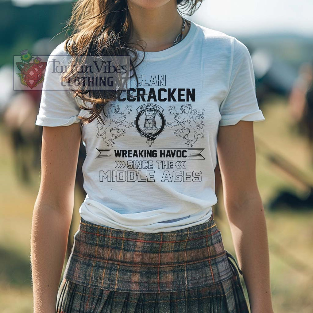 McCracken Family Crest 2D Cotton Women's T-Shirt Wreaking Havoc Style - 2D-tartanvibesclothing