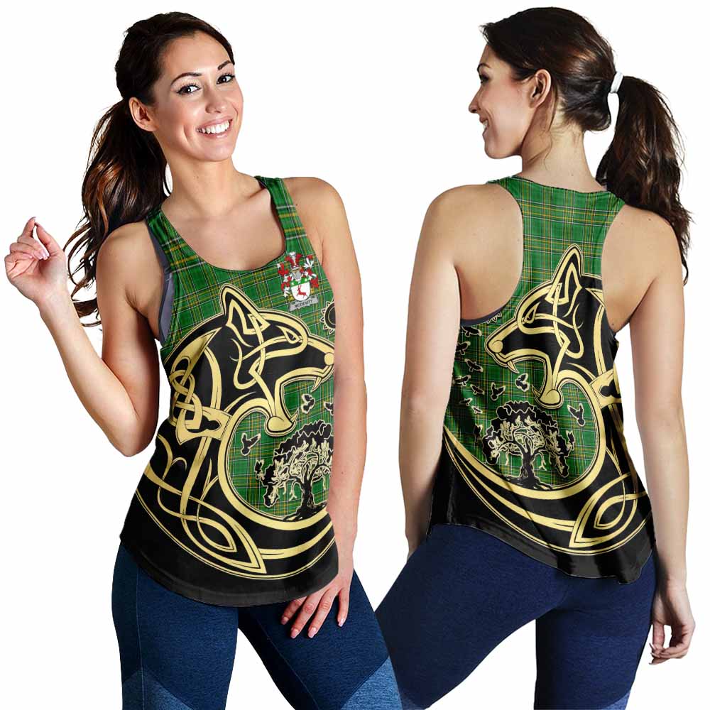 McDevitt Irish Tartan Women's Racerback Tanks with Coat of Arms Celtic Wolf Style 4XL - Tartan Vibes Clothing