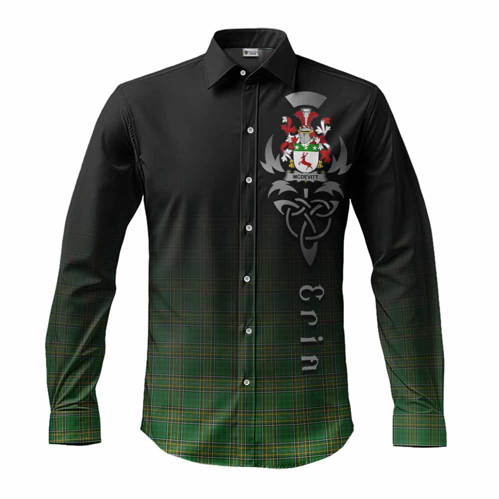 McDevitt Irish Clan Long Sleeve Button Shirt with Coat of Arms Erin Go Bragh Celtic Inspired Men's Shirt S - Tartan Vibes Clothing
