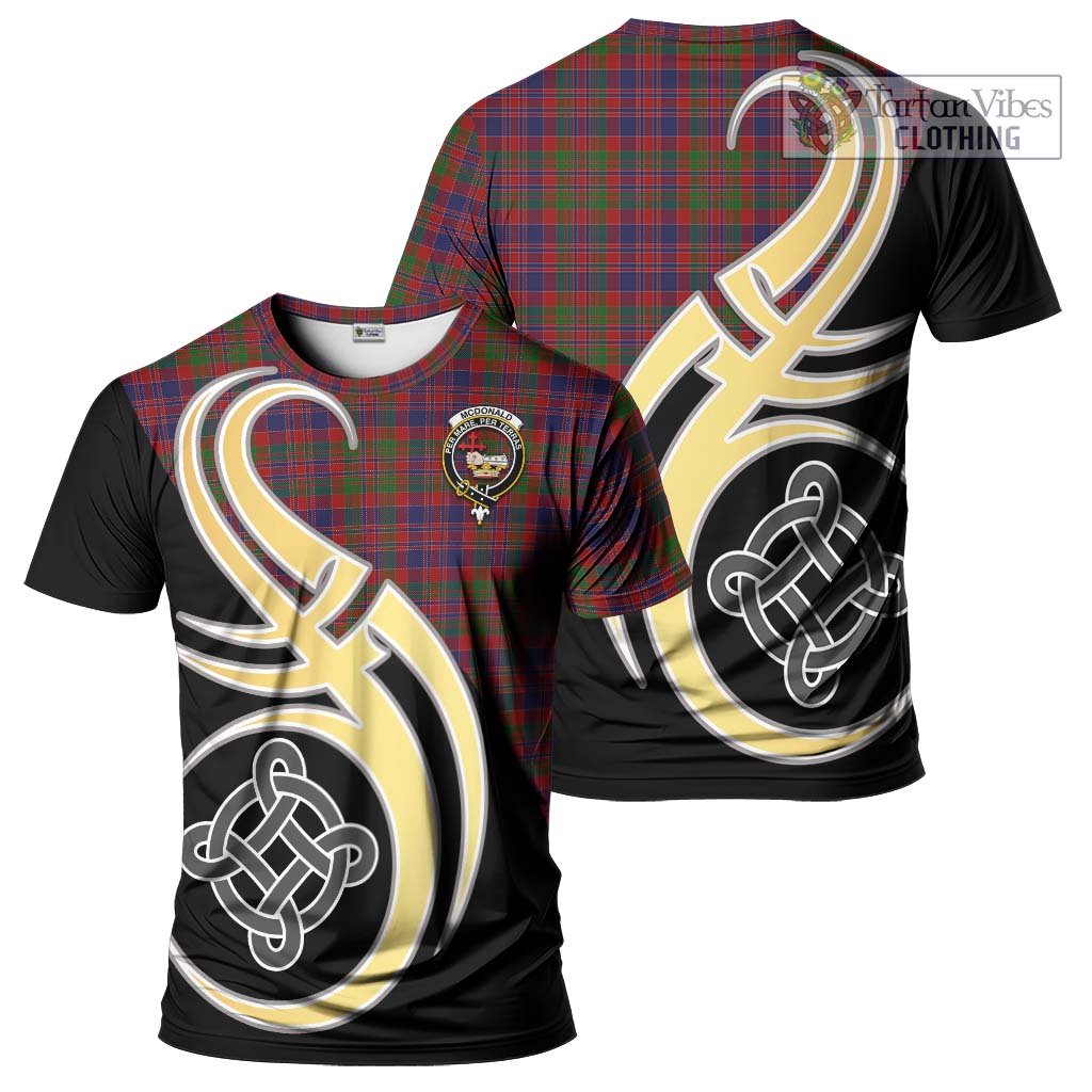 Tartan Vibes Clothing McDonald of Boisdale Tartan T-Shirt with Family Crest and Celtic Symbol Style