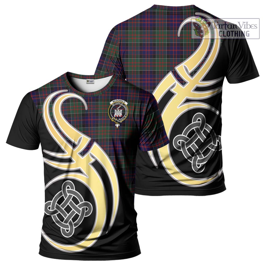 Tartan Vibes Clothing McDonald of Clan Ranald Tartan T-Shirt with Family Crest and Celtic Symbol Style