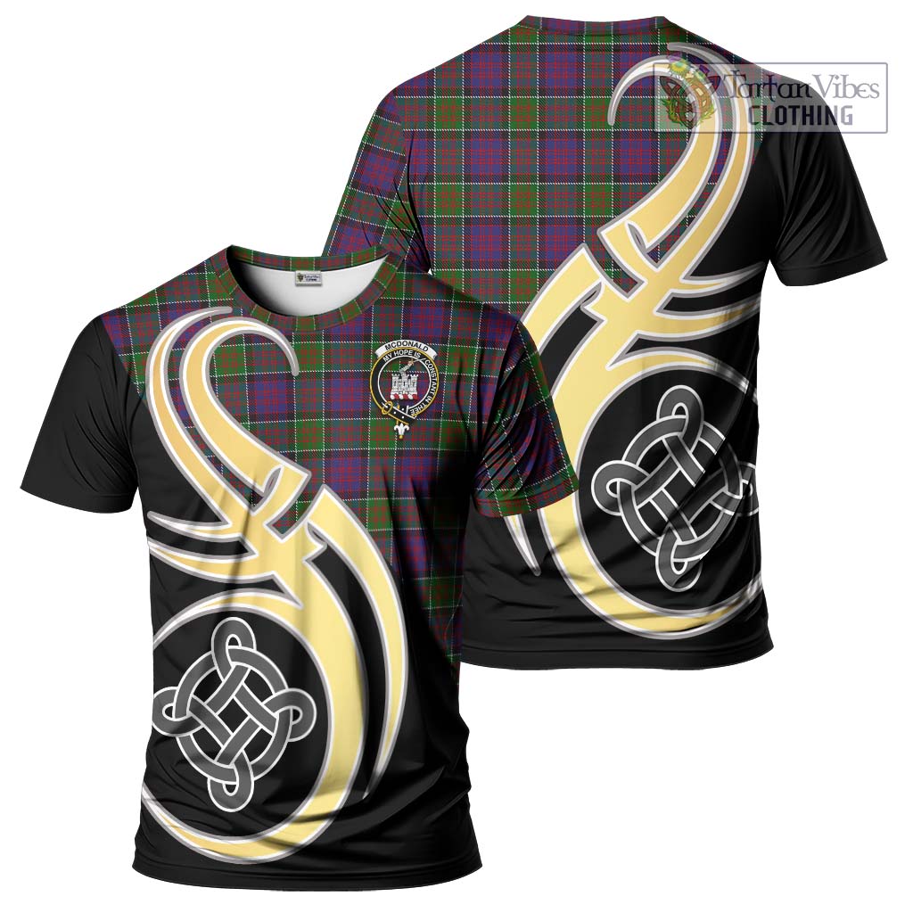 Tartan Vibes Clothing McDonald of Clan Ranald Modern Tartan T-Shirt with Family Crest and Celtic Symbol Style