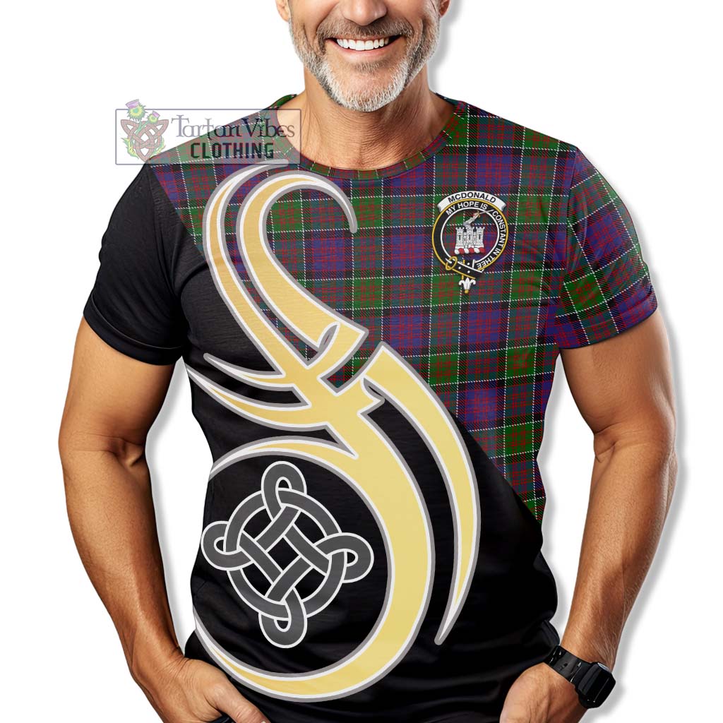 Tartan Vibes Clothing McDonald of Clan Ranald Modern Tartan T-Shirt with Family Crest and Celtic Symbol Style