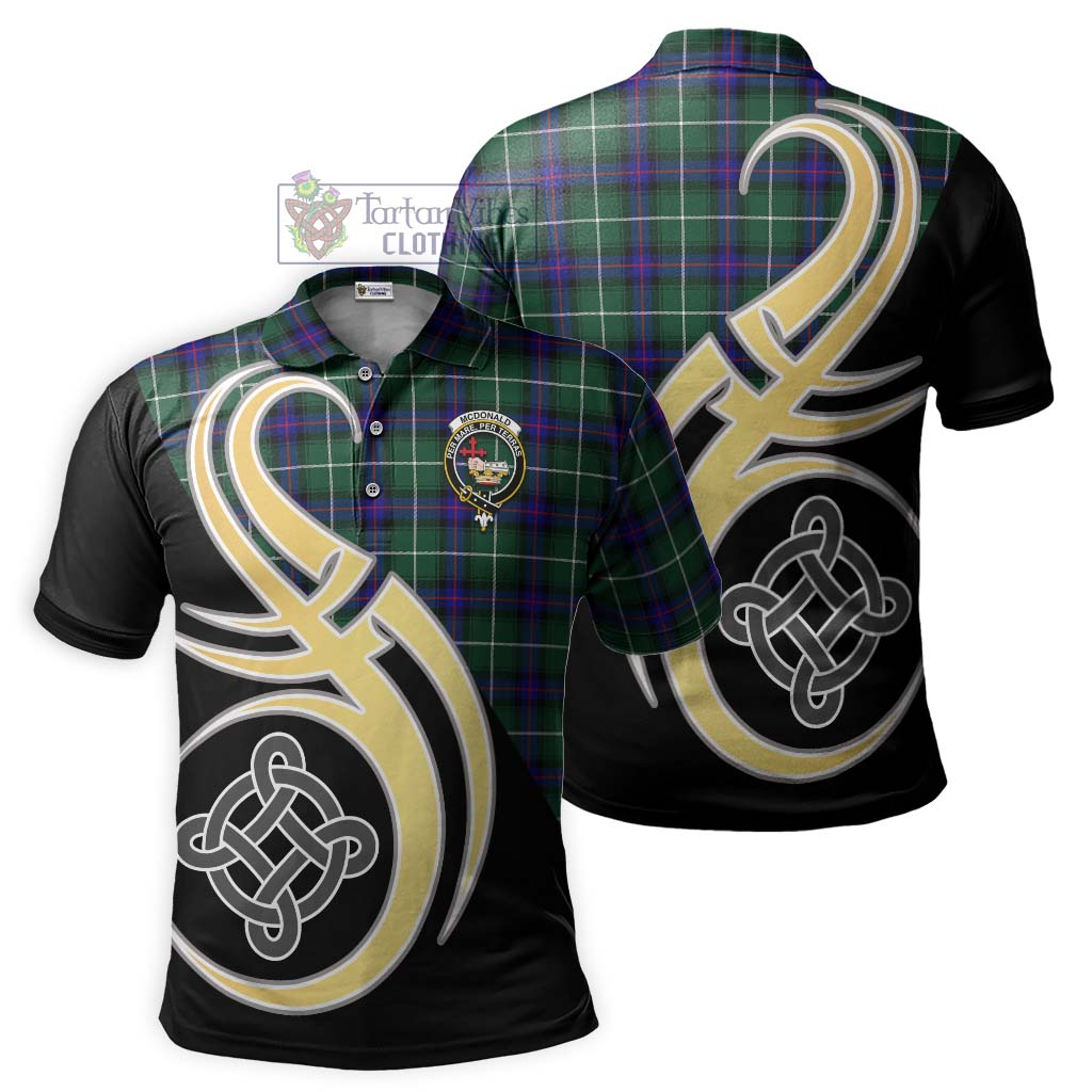 Tartan Vibes Clothing McDonald of the Isles Hunting Modern Tartan Polo Shirt with Family Crest and Celtic Symbol Style