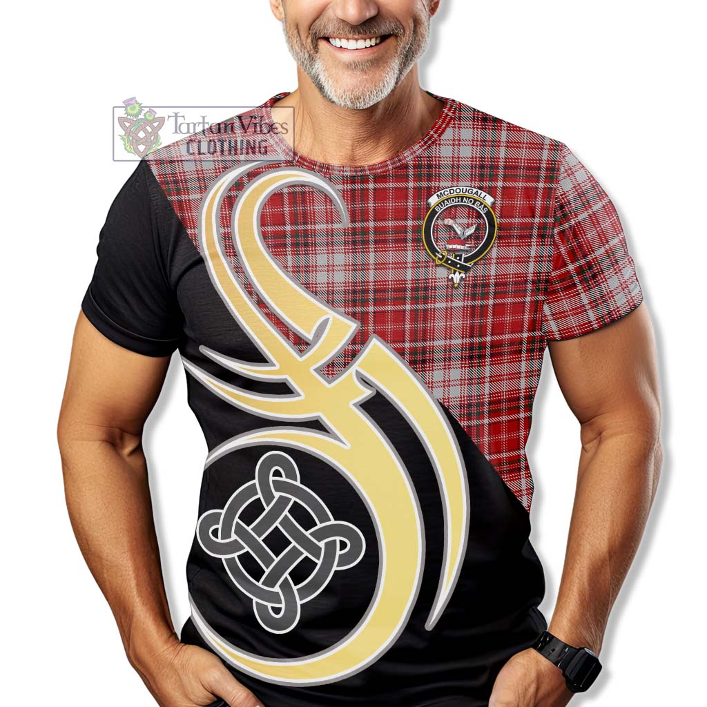 Tartan Vibes Clothing McDougall Dress Tartan T-Shirt with Family Crest and Celtic Symbol Style