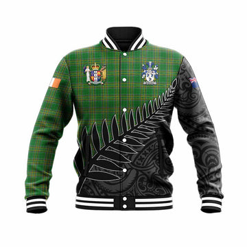 McElroy Irish Clan Tartan Baseball Jacket with Coat of Arms New Zealand Silver Fern Half Style Unisex - Tartan Vibes Clothing