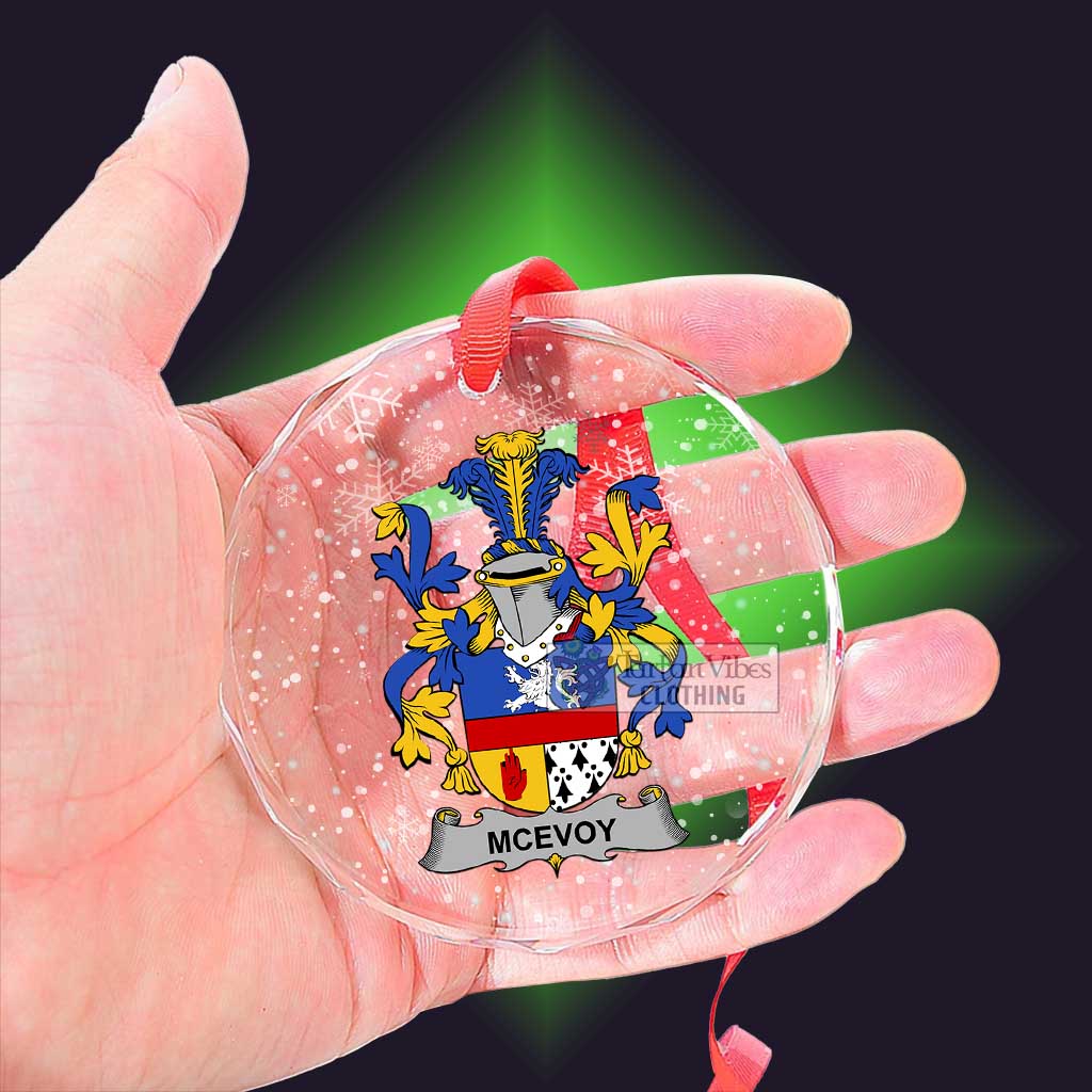 Tartan Vibes Clothing McEvoy Irish Clan Christmas Glass Ornament with Coat of Arms