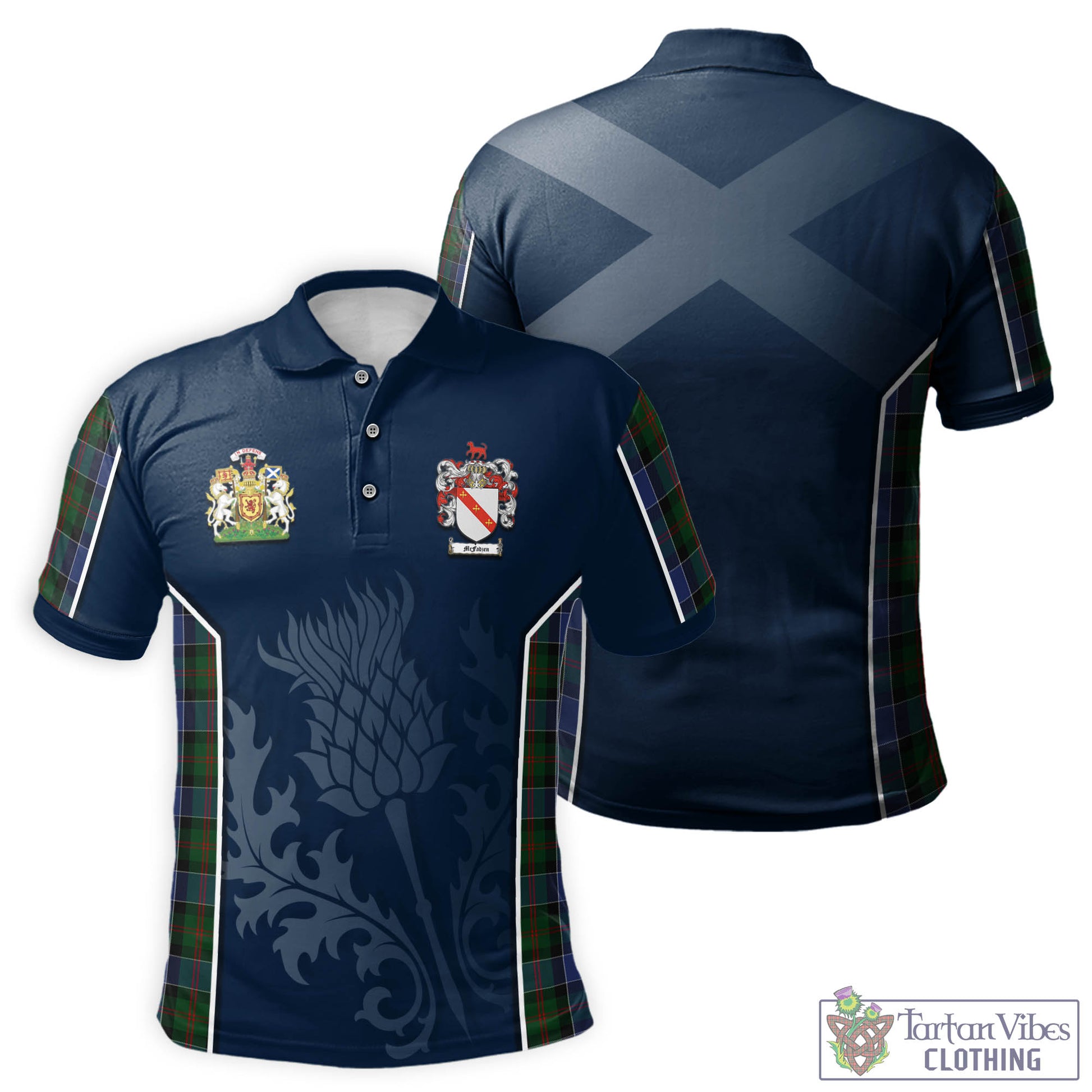 Tartan Vibes Clothing McFadzen 01 Tartan Men's Polo Shirt with Family Crest and Scottish Thistle Vibes Sport Style