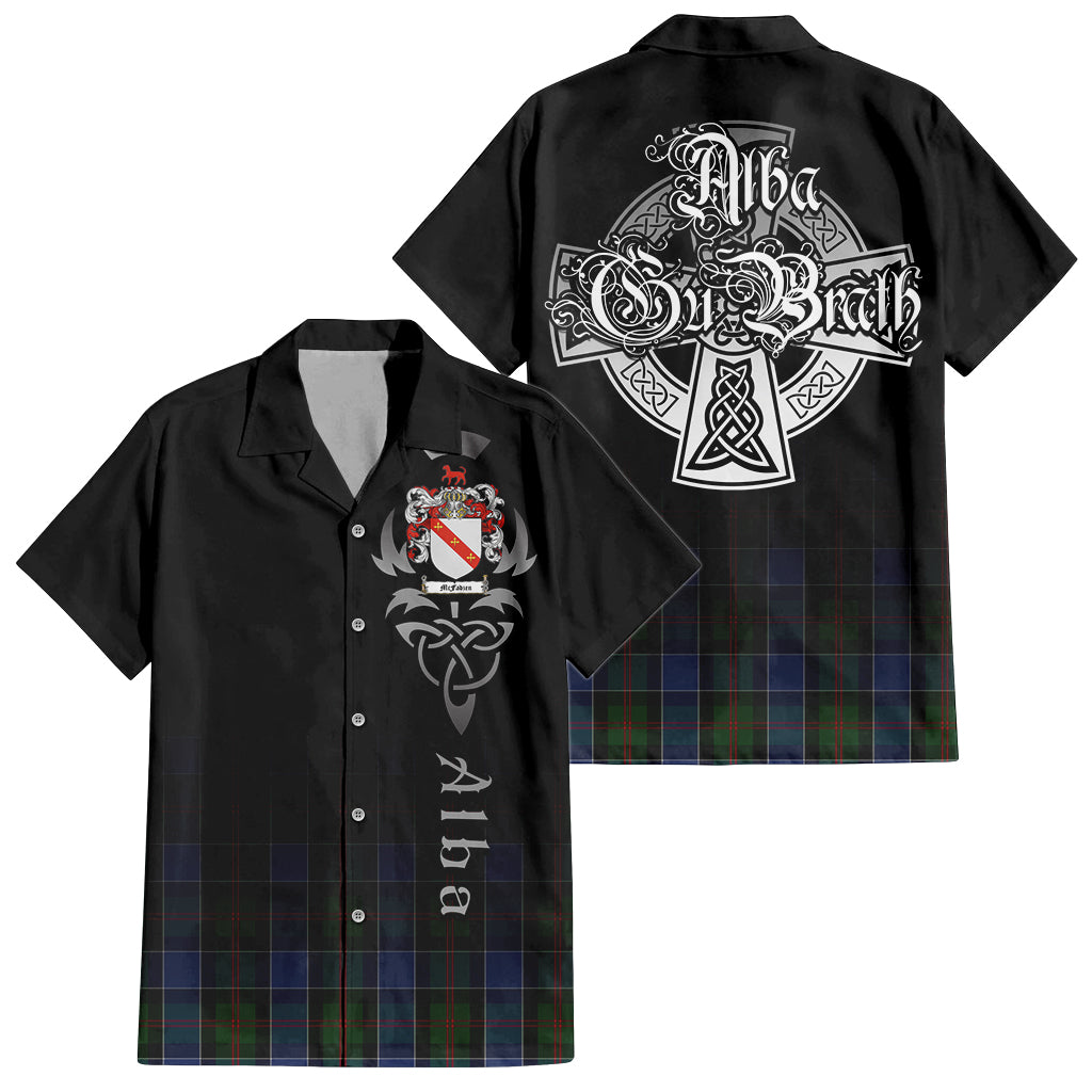 Tartan Vibes Clothing McFadzen 01 Tartan Short Sleeve Button Up Featuring Alba Gu Brath Family Crest Celtic Inspired