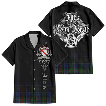 McFadzen 01 Tartan Short Sleeve Button Up Shirt Featuring Alba Gu Brath Family Crest Celtic Inspired