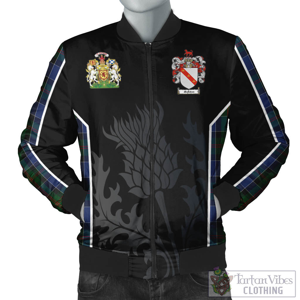 Tartan Vibes Clothing McFadzen 01 Tartan Bomber Jacket with Family Crest and Scottish Thistle Vibes Sport Style